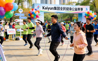 Kaiyun集团全民健身公益赛事活动现场 - 众多市民在城市公园中参与跑步、跳绳等体育活动，现场气氛热烈
